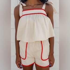 Cream and Red Women's Short Set